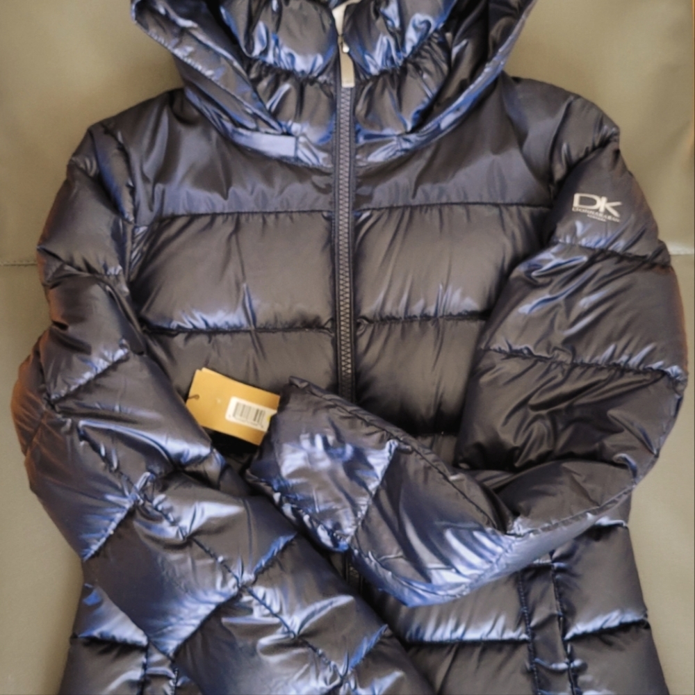 Donna Karen New York puffer jacket women's medium navy NWT  zip on off ho…